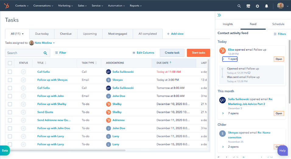 Hubspot task management software example